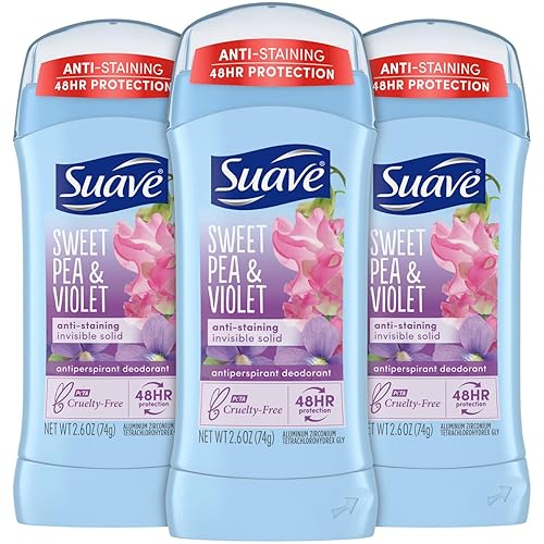 Suave Desodorante 2.6 onzas 24 horas Sweet Pea & Violet Invis. Sólido (2.6fl oz) (paquete de 3)
