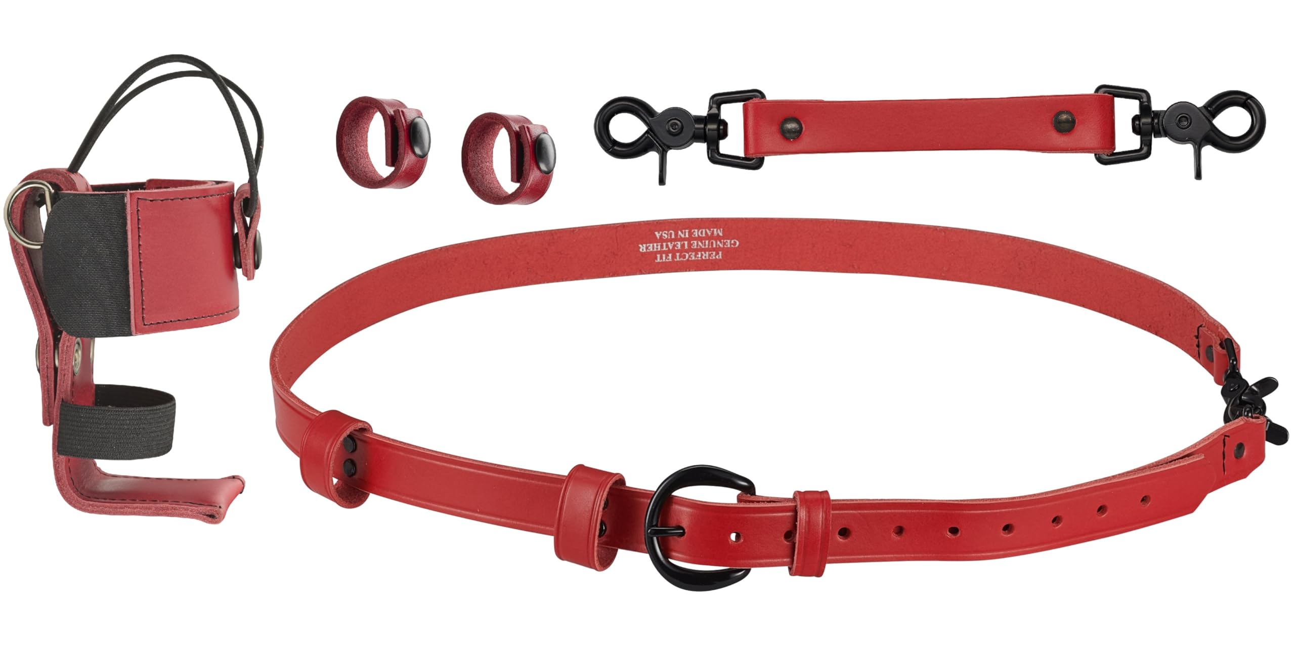 Shield Wallets Red Leather Firefighter Bundle Includes L-Style Universal Radio Holster Case, Radio Strap Harness, Anti-Sway Strap for Radio and 2 Cord Keepers Black Universal Radio Case