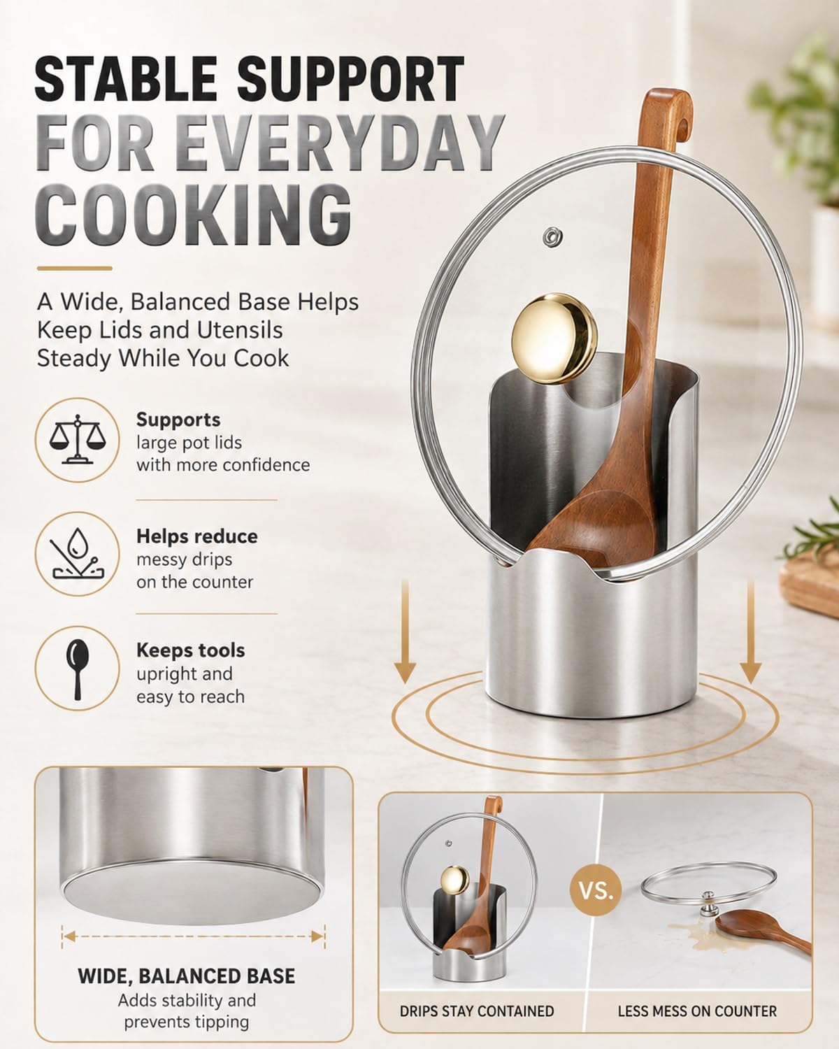 Soporte for utensilios de cocina de acero inoxidable 304 engrosado