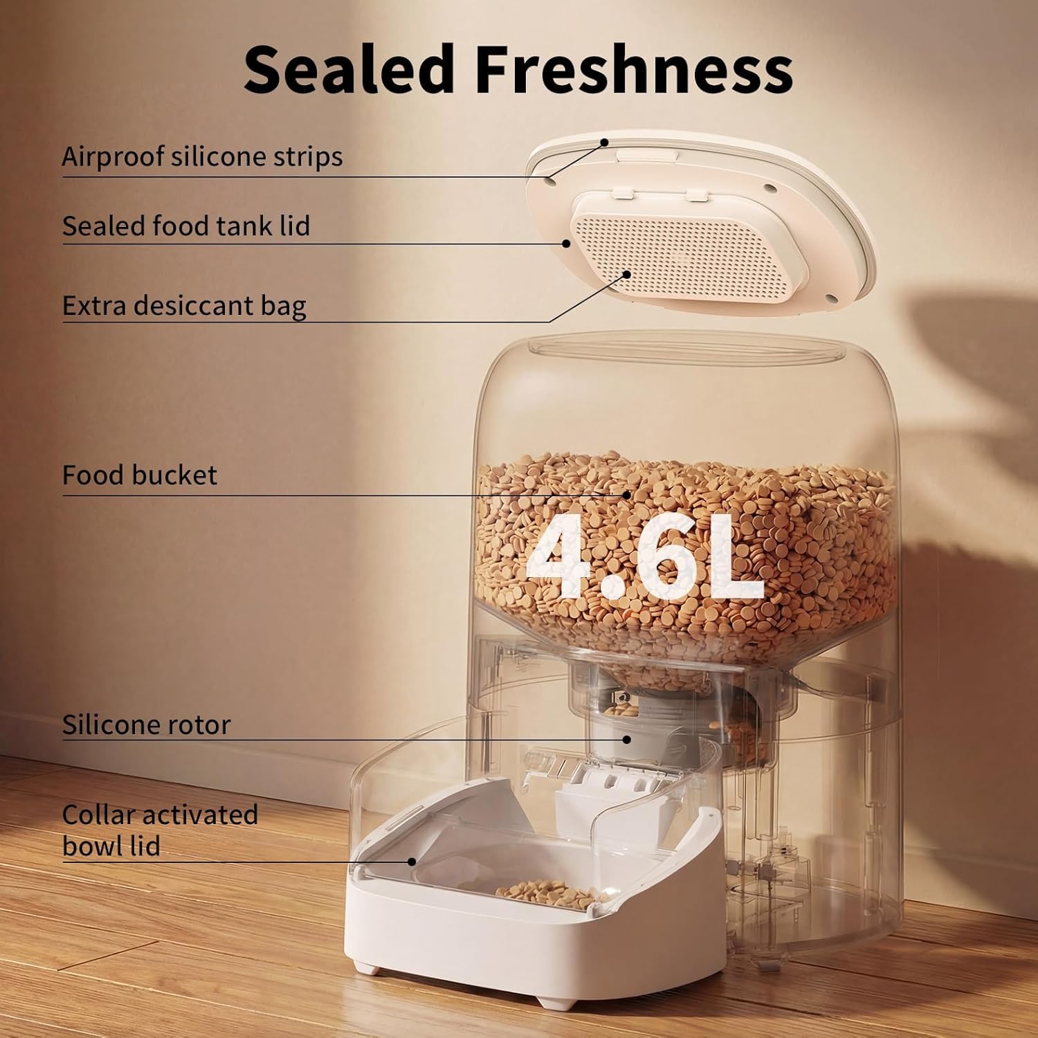 HoneyGuaridan RFID 5G WiFi Distributore Automatico Cibo Gatti, 4.6L Dispenser Crocchette Gatto con Pasti Personalizzati Attivati dal Collare, Monitoraggio Dietetico e Antifurto, Ciotola in Ceramica