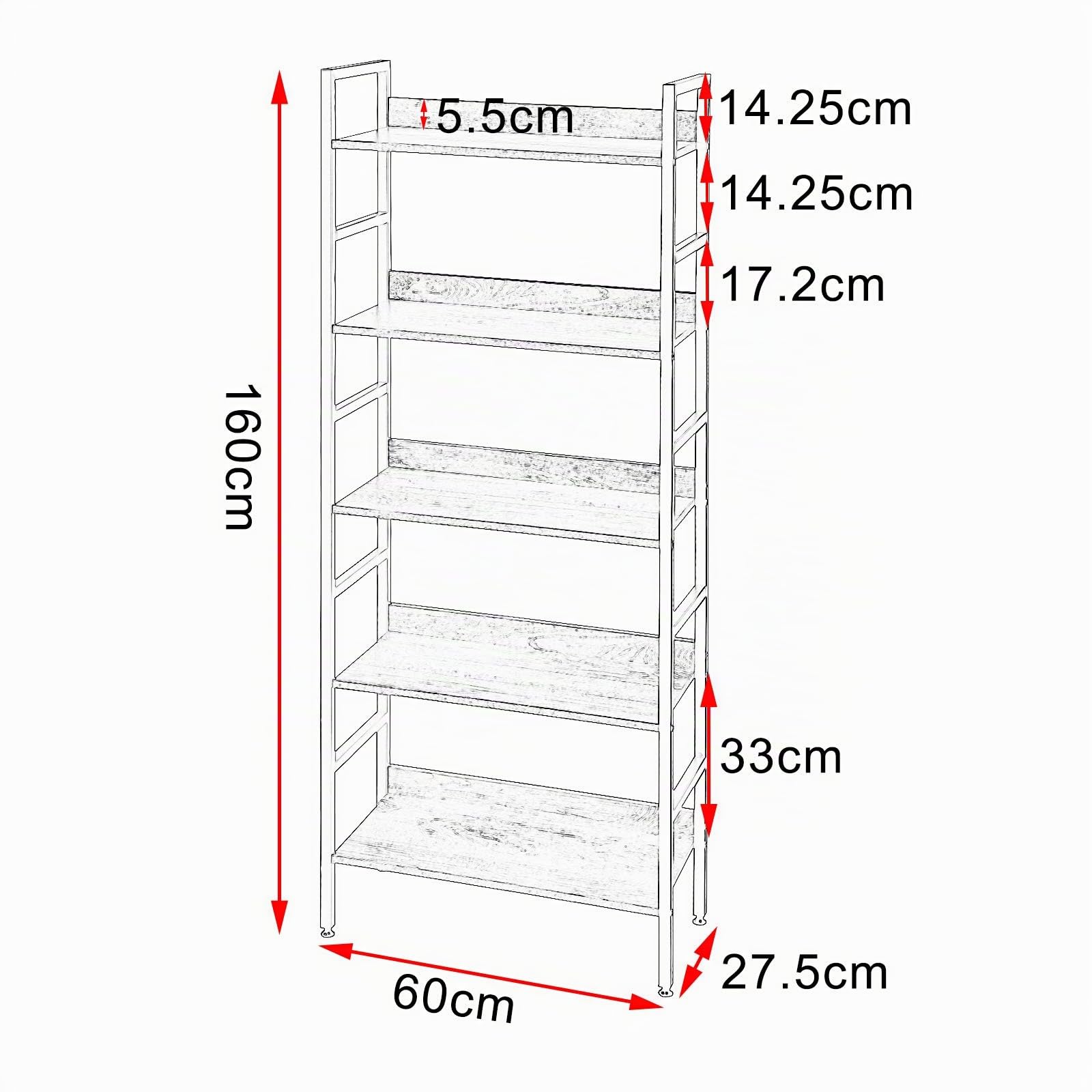 EUGAD Scaffale Libreria a 5 Ripiani, Legno Scuro | Design Industriale, per Studio Sala Ufficio