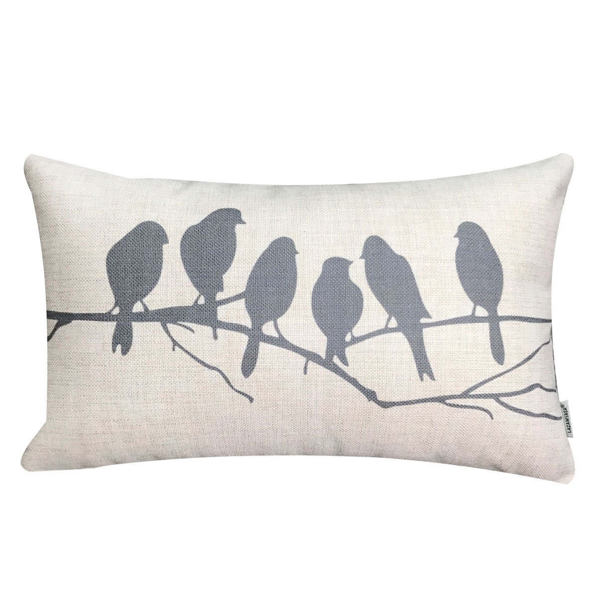 LAZAMYASA Fresh Animal Style Beautiful Rustic Birds Cotton Linen Blend Printed Cushion Cover Cotton Couch Throw Pillow Case Sham Pillowcase 12x20in,Grey