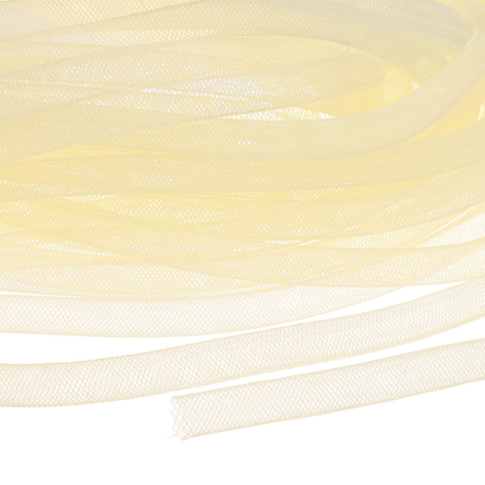 M METERXITY Mesh Tube Ribbon 25 Yards, 10mm Elastic Fabric Ribbons Mesh Tubing for Crafts/Gift Wrapping/Flower Bouquets/Wedding/Birthday/Holiday/Wreaths Christmas/Decoration[Cream Yellow]