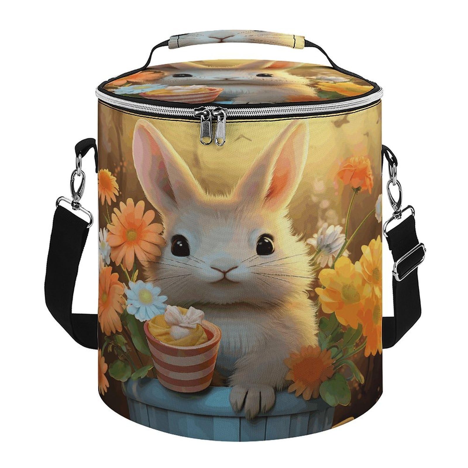 Borsa termica morbida multi-tasca, con coniglio, uccello, fiore, borsa termica a prova di perdite, pieghevole, per spiaggia, viaggi, lavoro