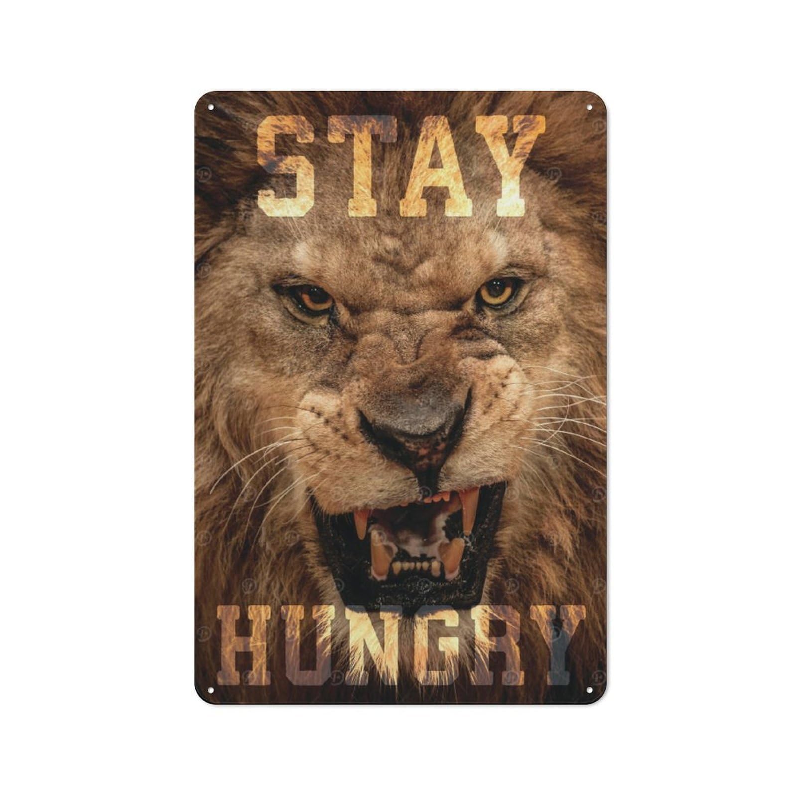 Junmoney Style Stay Hungry Lion Hustle Rustic Tin Sign 30X20cm For Café Or Home Bar, Suited To Hospitality Decor Collectors