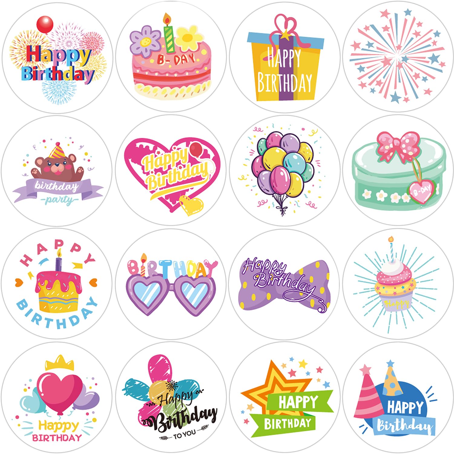 Hohamn 600 Pcs Happy Birthday Stickers for Kids Teachers 1.5 Inch 16 Styles Happy Birthday Stickers for Kids Boys Girls Birthday Party School Reward