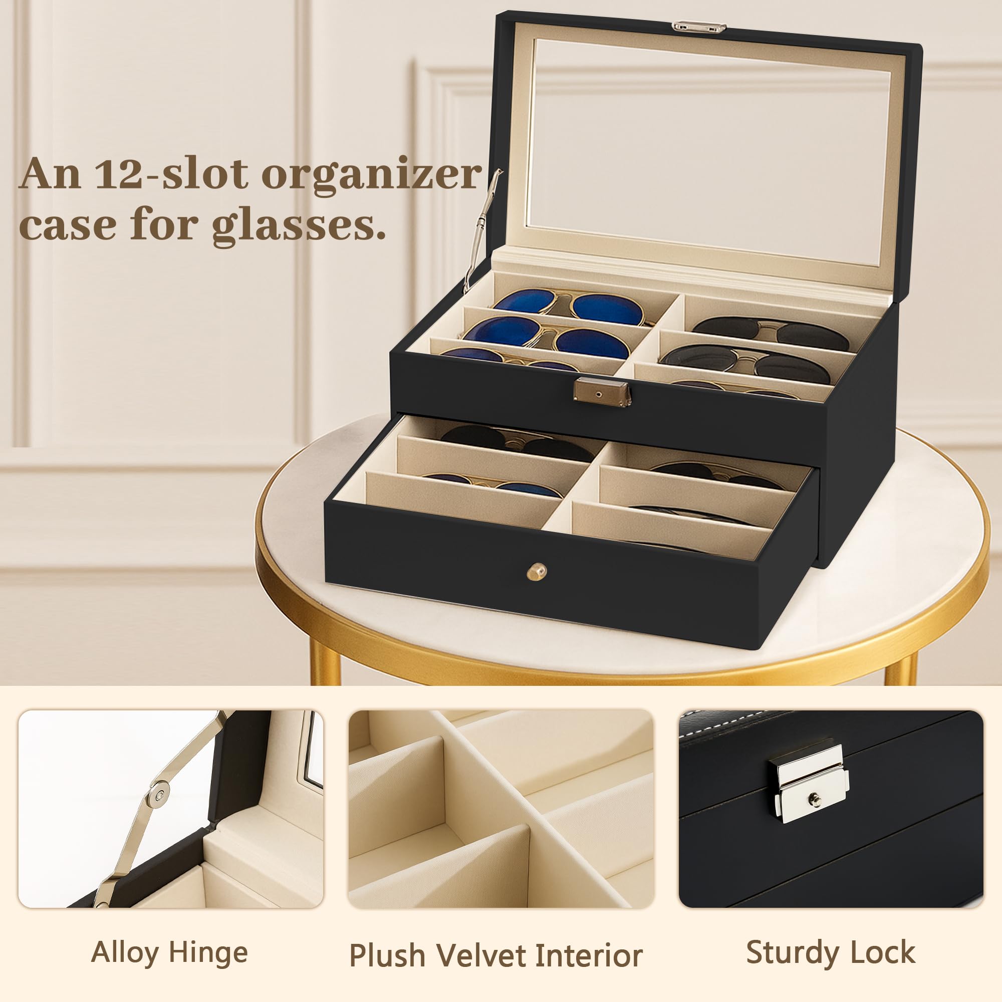 Amazon.com: Homeanda 2-Layer Sunglasses Case - 12 Slots Hard  display picture 2
