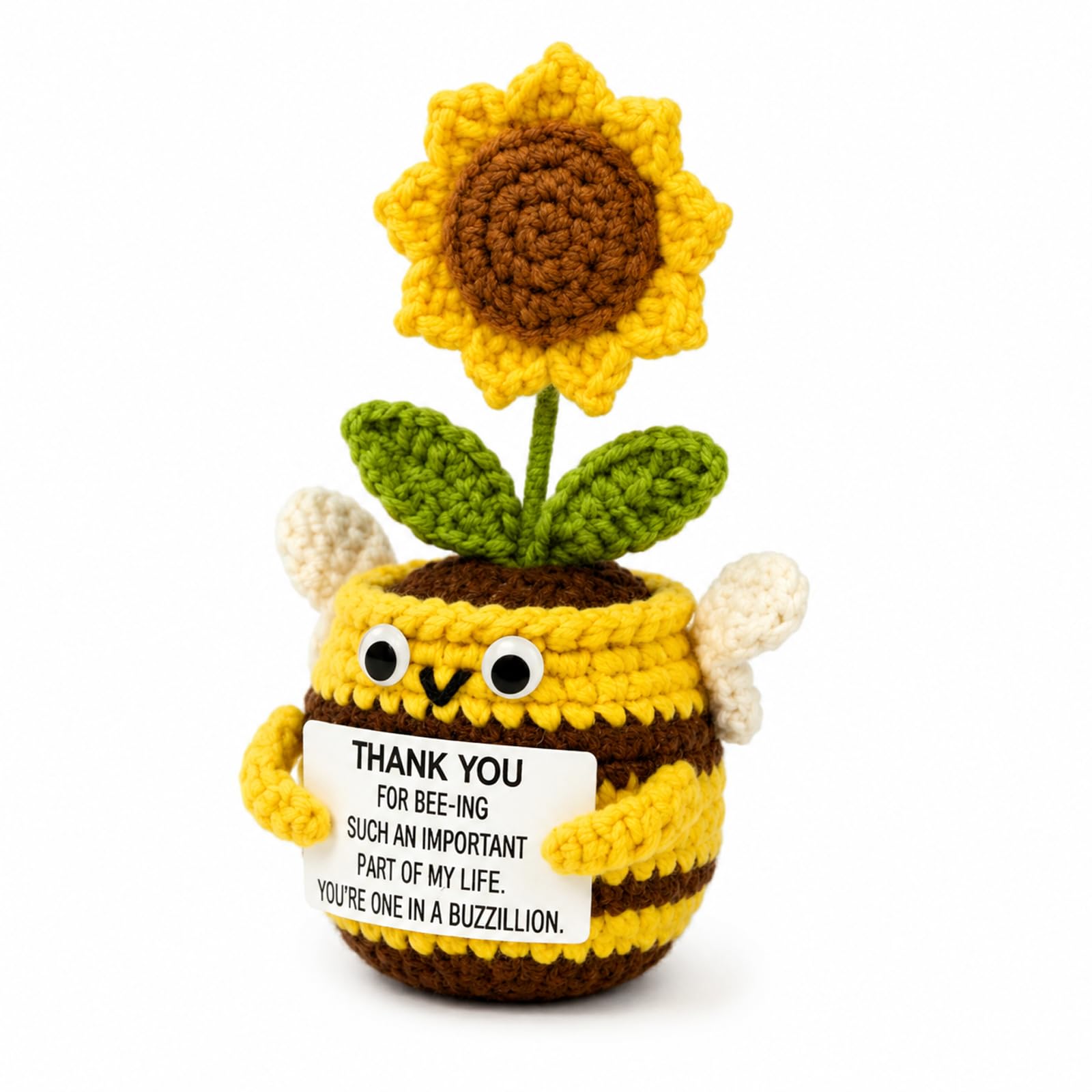 Crochet Sunflower Bee Pot with Thank You Design – Appreciation Gift