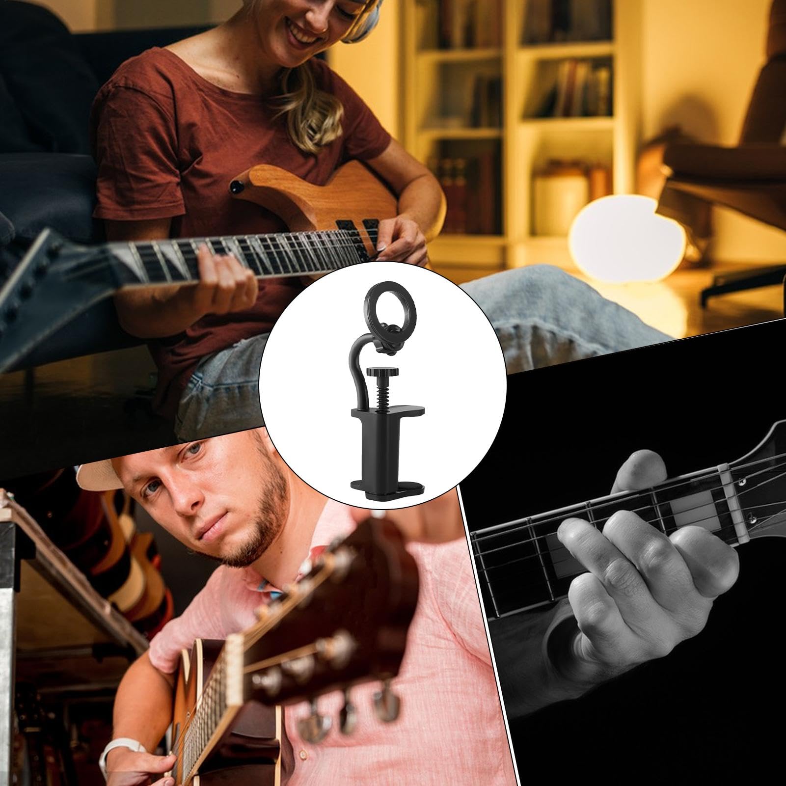 Guitar Phone Holder - Guitar Bass Head Phone Holder | Guitar Phone Mount | Magnetic Ukulele Smartphone Bracket Clip, Adjustable Guitar Sheet Music Holder for Live Broadcast, Video Recording