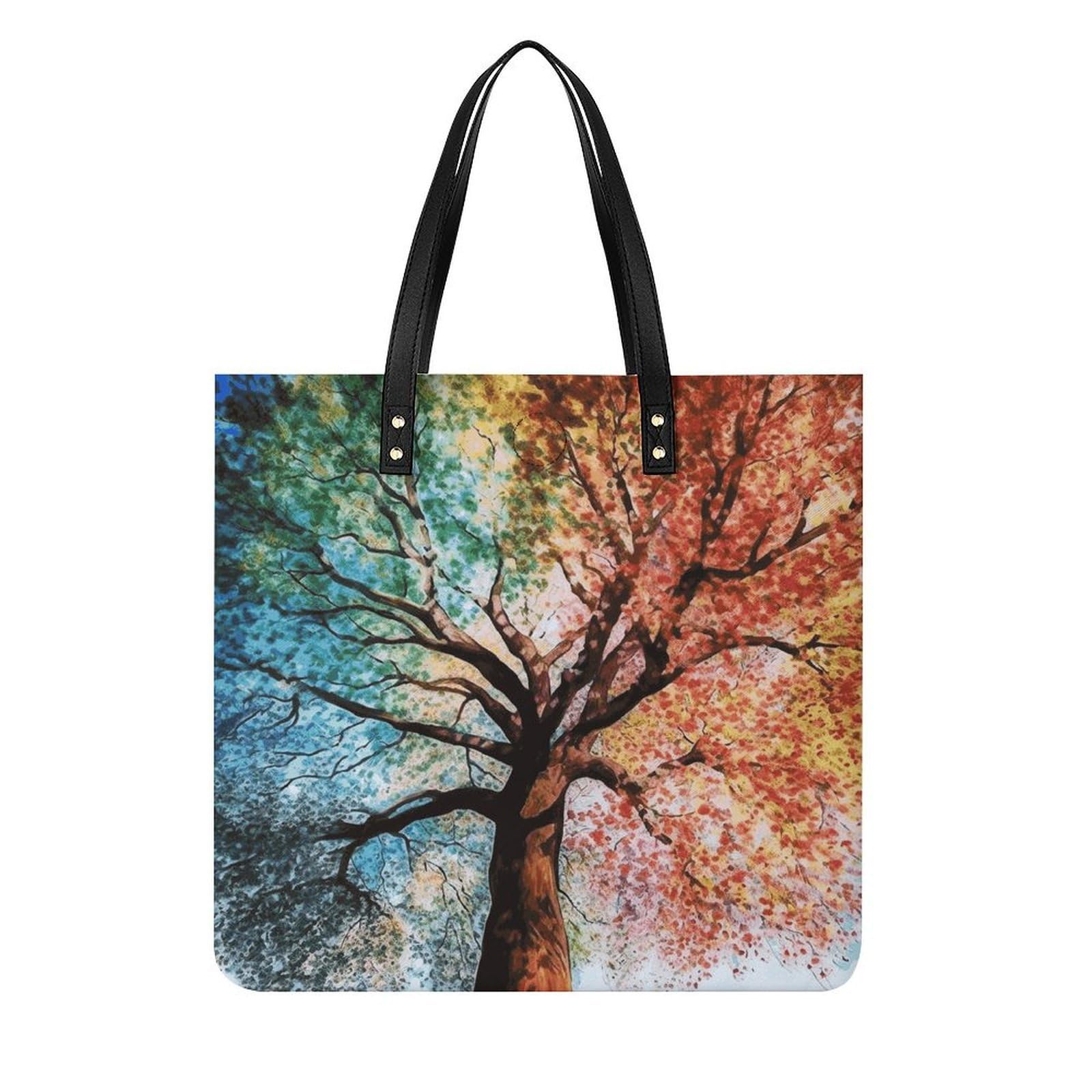 Colorful Tree Tote Bag PU Leather Handbag Large Capacity Crossbody Purse Beautiful Shoulder Bag for Daily Travel Shopping
