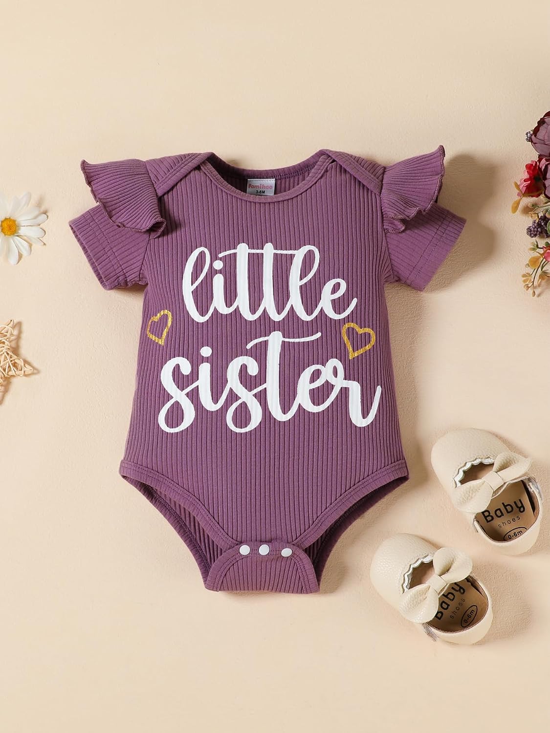 Big Sister Little Sister Matching Outfits Rib Knit Ruffle Short Sleeve Floral Pants Girl Clothes Set 3Pcs