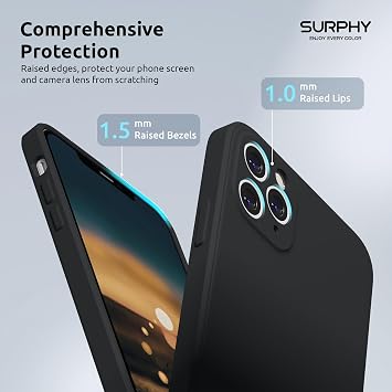 SURPHY Flat Silicone Case Compatible with iPhone 11 Pro Case, Liquid Silicone Slim Fit Case (Individual Protection for Each Lens) for iPhone 11 Pro 5.8 (Black)