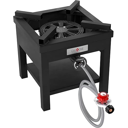 GasOne Propane Burner Cooker With Regulator with Steel Braided Hose For Outdoor Cooking, Turkey Fry