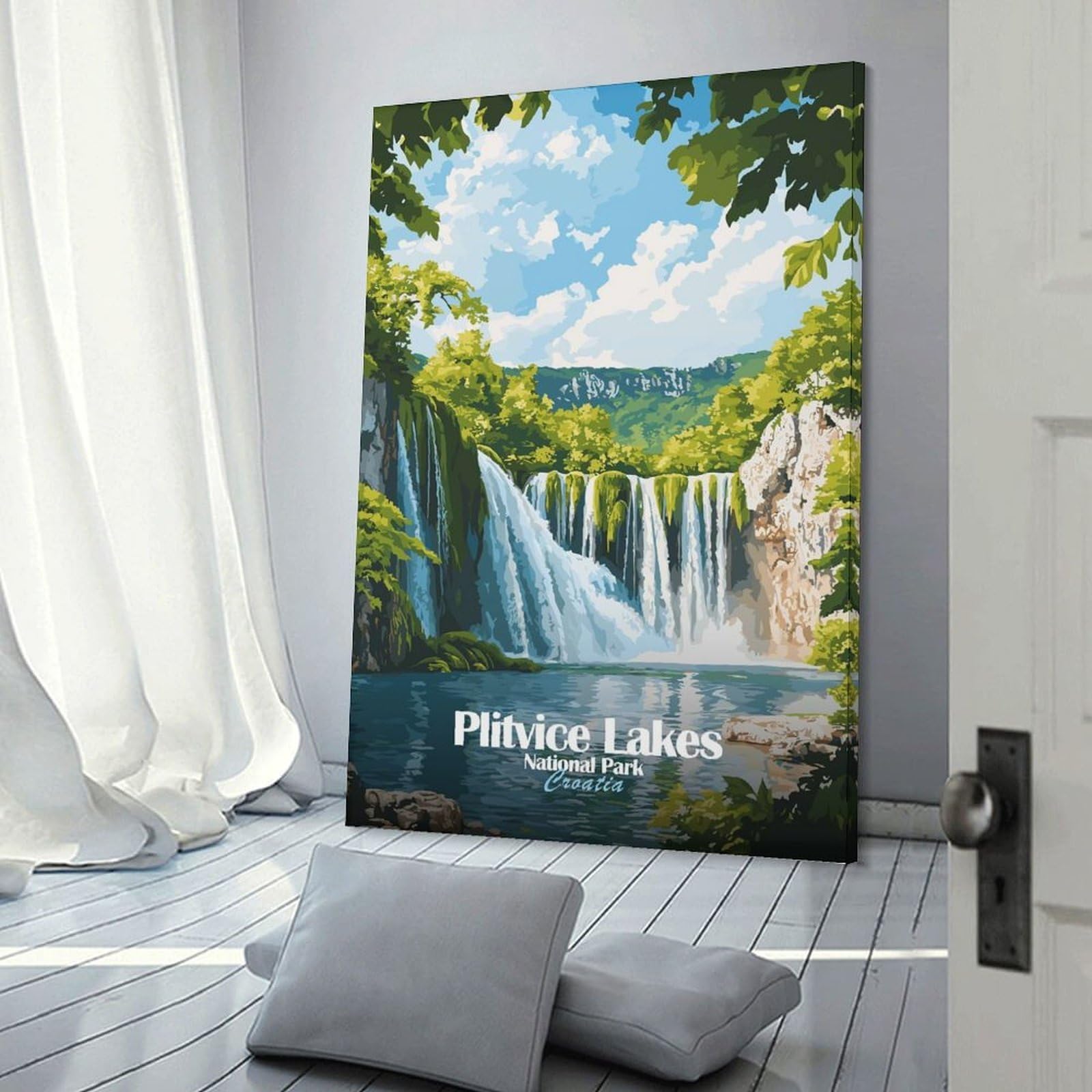 Junmoney Frame-Style-16 Plitvice Lakes National Park Decorative Wall Artwork, 16X24inch(40X60cm), For Living Spaces, Bedrooms Or Relaxed Rooms, Modern Wall Decor For Cosy Interiors