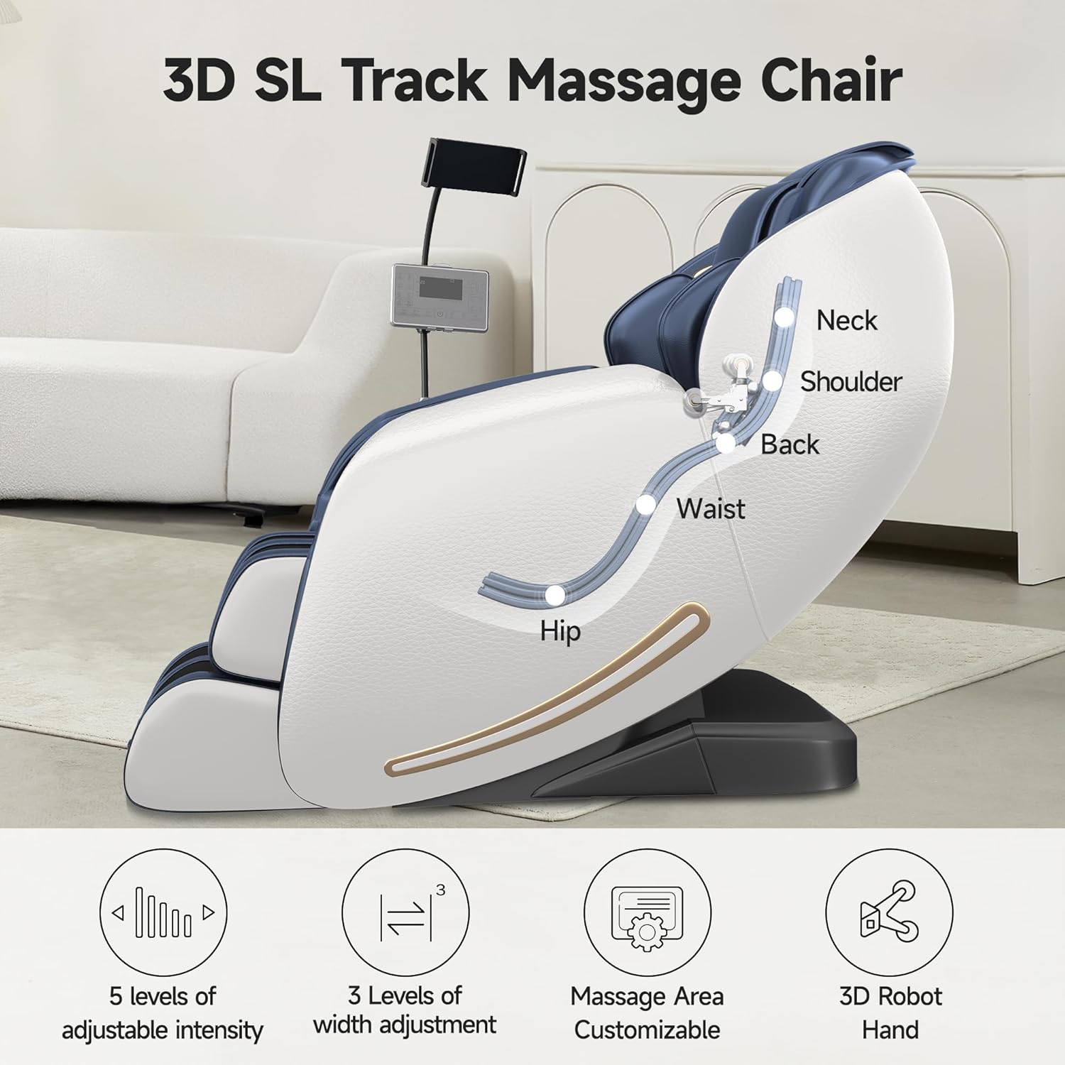 Real Relax 2026 Massage Chair Full Body, Zero Gravity SL-Track Massage Recliner with Added Phone Controller and Holder, Pause Button,Upgraded LCD Screen,APP Control and Child Lock, Favor-06, Blue - Image 3