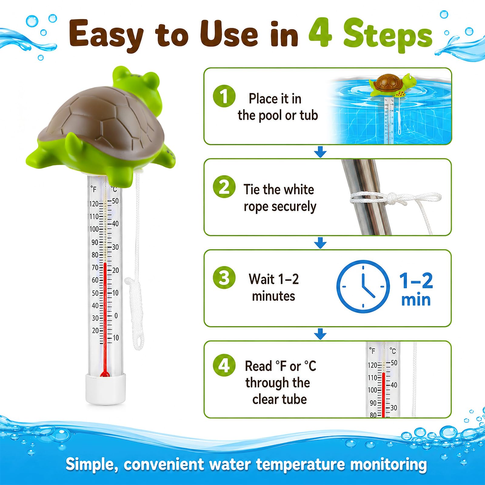 Thermomètre Piscine Flottant Cartoon Double Échelle °C/°F -10 à 50°C 20 cm