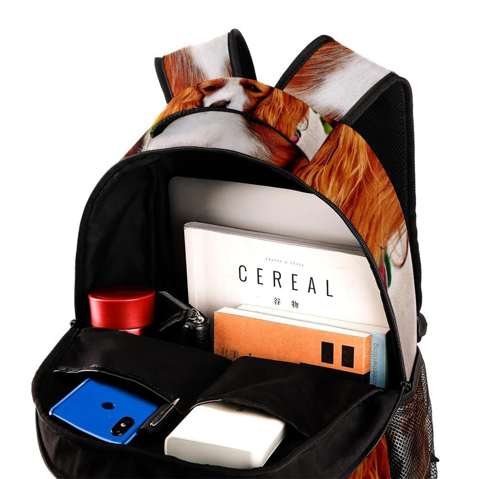 Zaino scolastico per uomini e donne, grazioso zaino da viaggio per laptop con cane a pelo lungo, leggero, zaino casual per libri