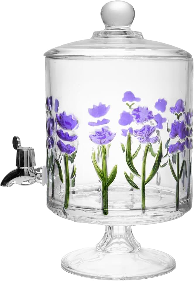 LYOR - Suqueira Bold com Pé e Tampa Redonda Lavanda Hand Painting 4,5L Cristal