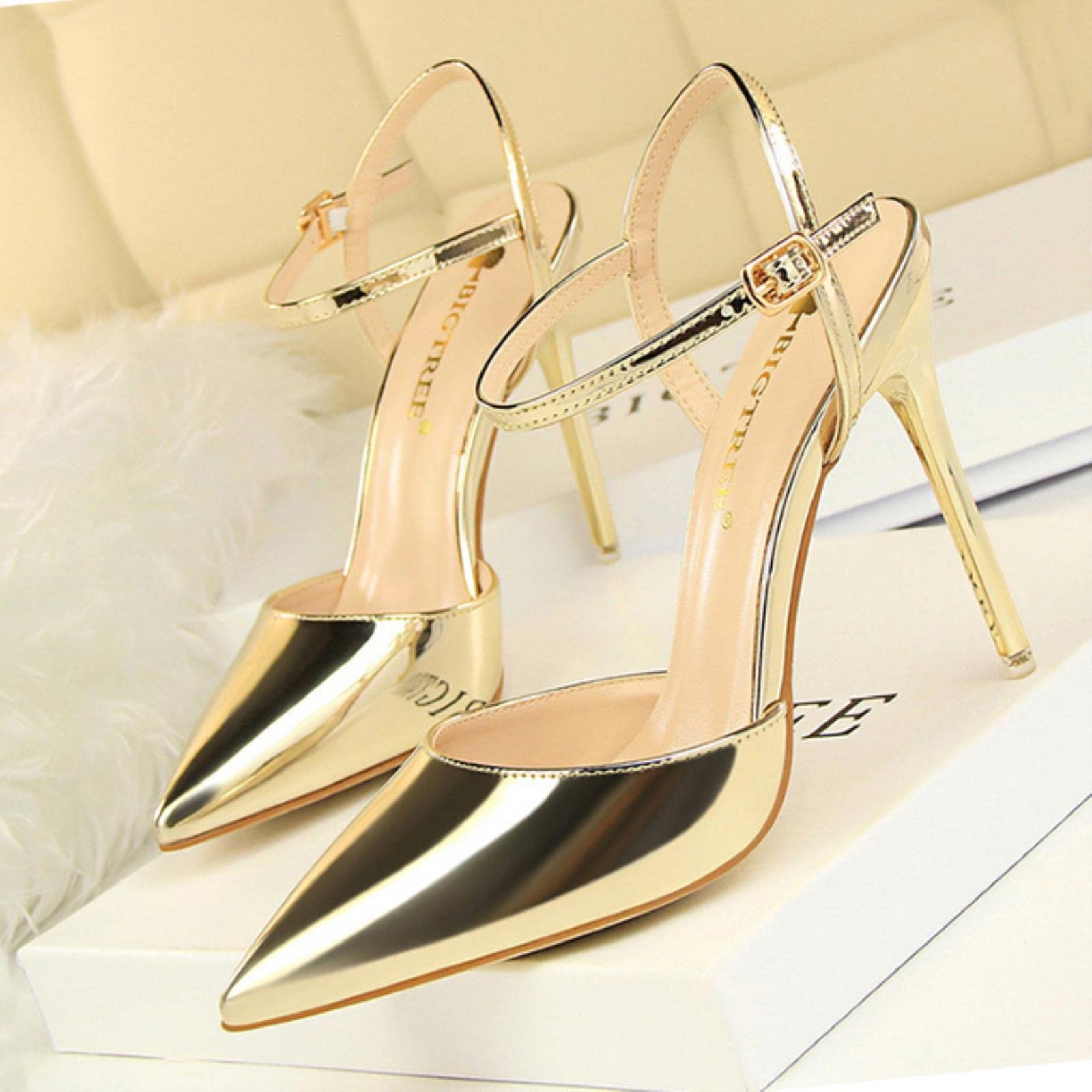 DSAI Super High Heels Women Sandals Elegant Ladies Summer Shoes Women Party Shoes On Heels Ladies Pumps Female Stiletto-Gold,7