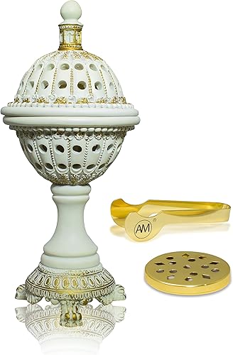 Miniatura 2 de AM Paquete de quemador de incienso de lujo (blanco) y Bakhoor Ateeq incienso (3.53 oz)