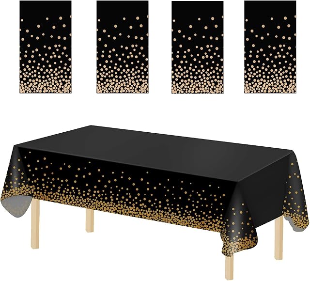 Fyy 4 PCS Disposable Plastic Tablecloths, Plastic Rectangle Black Dot Tablecloths for Indoor or Outdoor Tables Parties Christmas Picnic Birthdays and Weddings
