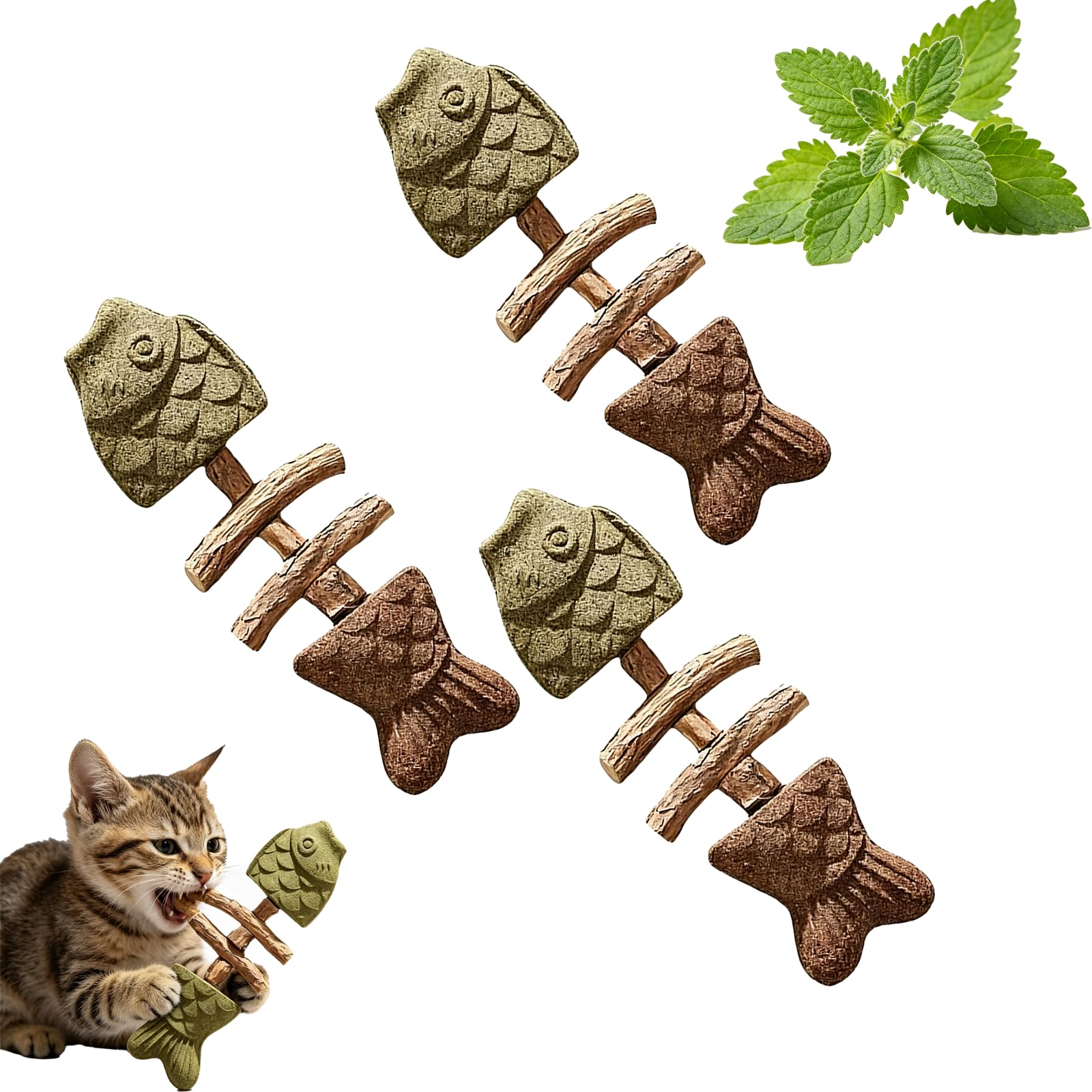 2026 New Creative Fish Bone Cat Dental Chew Toy, Kitten Teething Toys, Natural Catnip & Silvervine Teeth Cleaning Stick, Fish Bone Teether, Wooden Kitten Teether For Teething (Mixed Flavor,3PC)