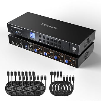 TESmart 4K@144Hz Displayport KVM Switch 2 Monitors 4 Computers, DP 1.4 KVM Switch Dual Monitor 8K@60Hz, USB 3.0, Support EDID, Gigabit Network, Hotkey Switch, VRR, All Input Cables