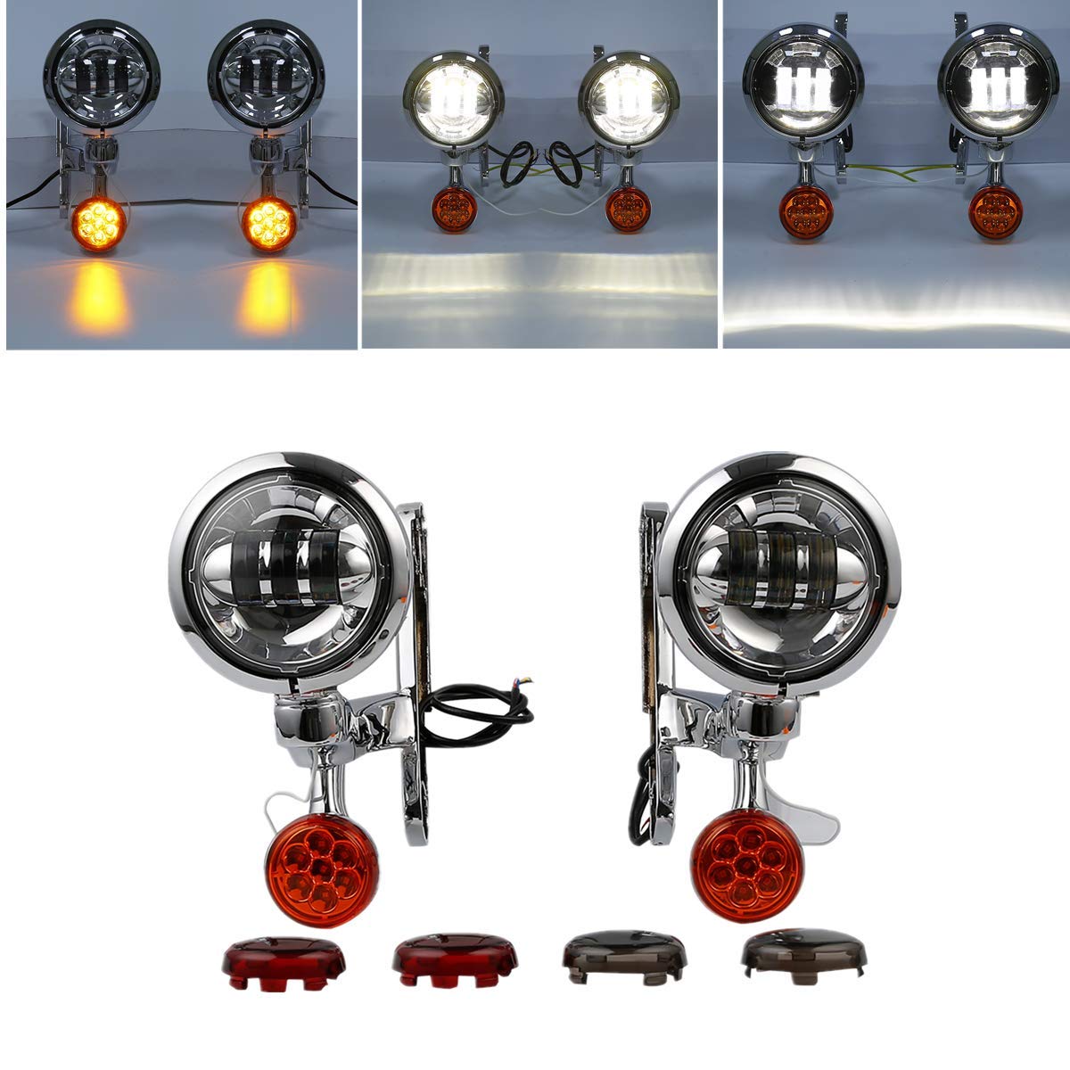 Green-L 4.5" Turn Signal LED Spotlight Fog Light Bracket Fit for Harley Touring Road King Electra Street Glide 1997-2013 (Style B)