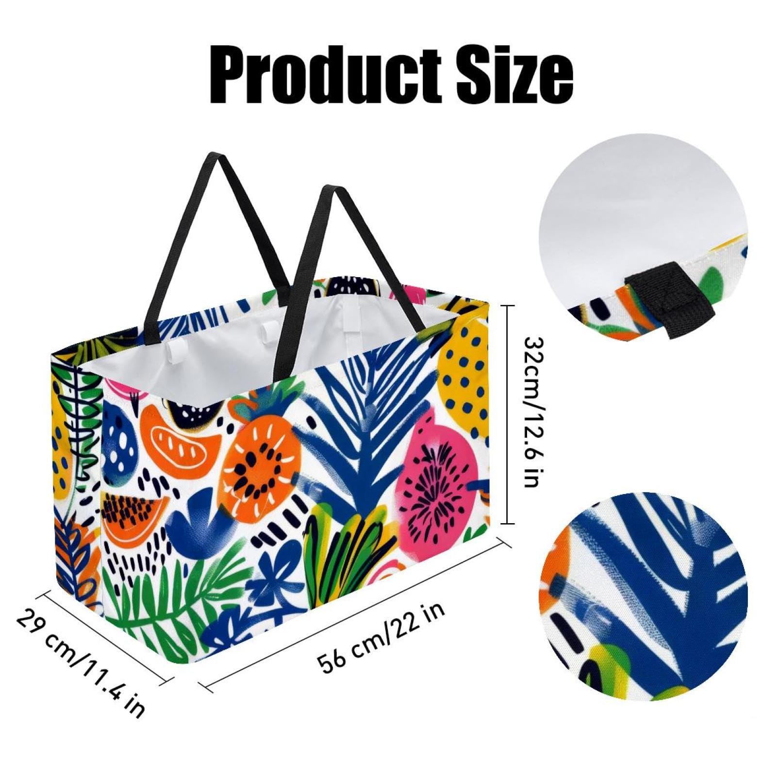 Sac à provisions réutilisable, joli motif tropical d'été, sac fourre-tout robuste, pliable, lavable, pour pique-nique, camping, multicolore, 22.0x12.6x11.4 in/56x29x32 cm