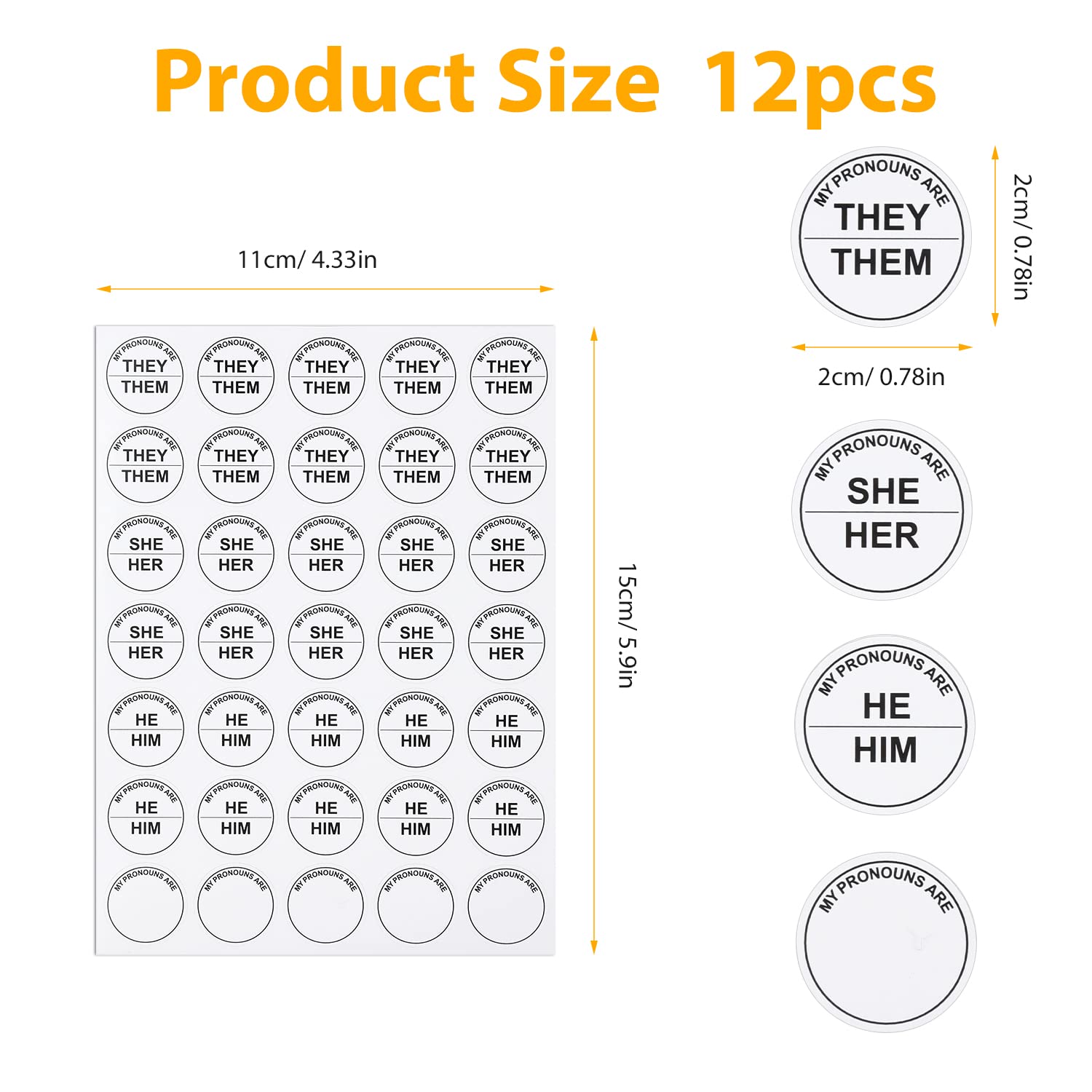 SAVITA 12 Sheets Pronouns Stickers - Gender Identity Decals for Name Tags Conference, Party, Work Supplies - Image 2