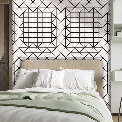 Miniatura 2 de Papel De Paredes Decorativo Color Claro Techo Papel Tapiz Geometría Celosía Linea Moderno Gabinete Papel Fácil de Limpiar (Ancho) 59 pulgadas X (H)