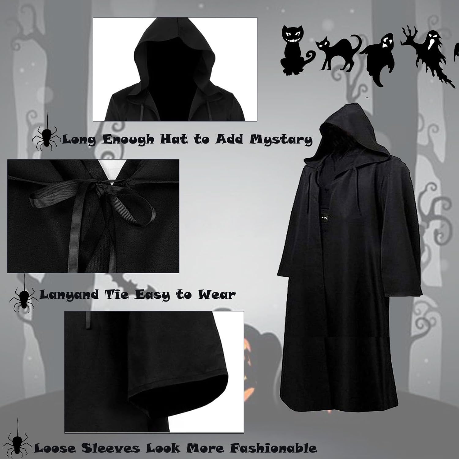 Renaissance Loose-fitting Hooded Cloak Monk Hobbit Halloween Costume Medieval Cosplay Wizard Witch Cape for Men Women