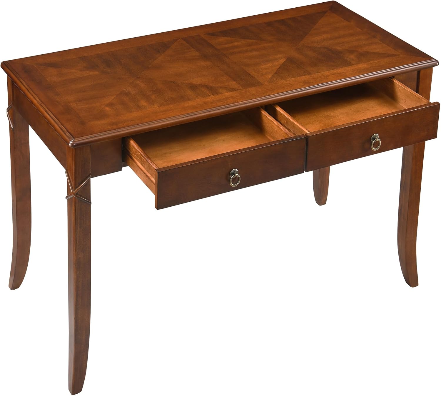 Large Computer Desk Office Table with 2 Drawers, 46" Solid Wood Study Writing Desk Workstation with Storage Space, Mid-Century Vanity Dressing Table for Office, Easy Assembly Caramel Brown BSZ-DR200