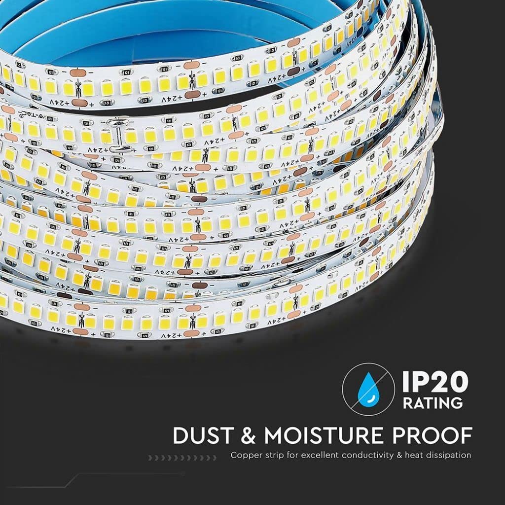 V-TAC Tira LED de interior IP65 impermeable 15 W - 10 metros de longitud - SMD 2835 Alta luminosidad - Luz 4000 K blanca natural - Tiras LED - Tira adhesiva y cubierta de silicona - 12 V