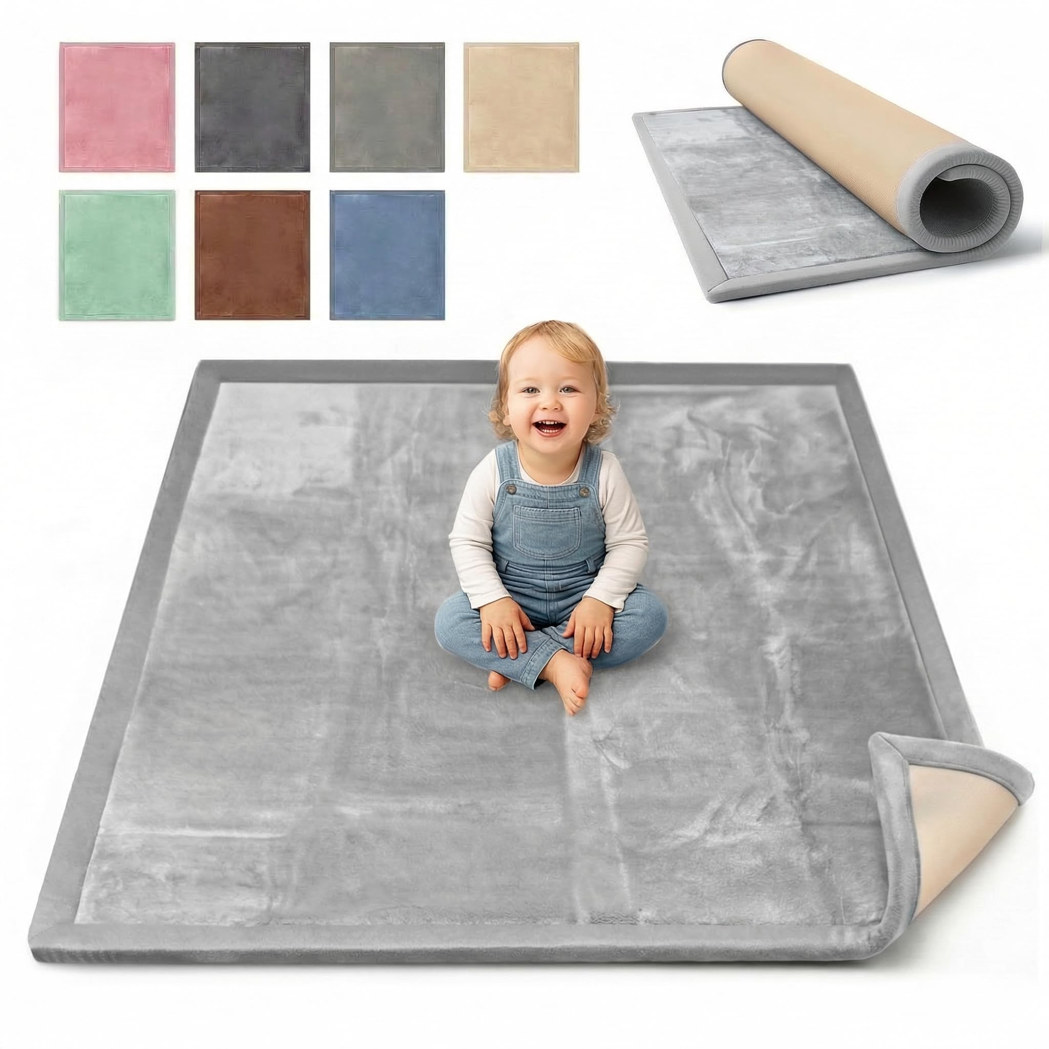 BabybeFun Krabbelmatte Baby - kuschelig weich - 3cm Dicke Spielmatte - schützt vor Stößen - Teppich Kinderzimmer 120x120cm - rutschfeste Schaumstoffmatte - Spielteppich Kinder - Krabbeldecke warm