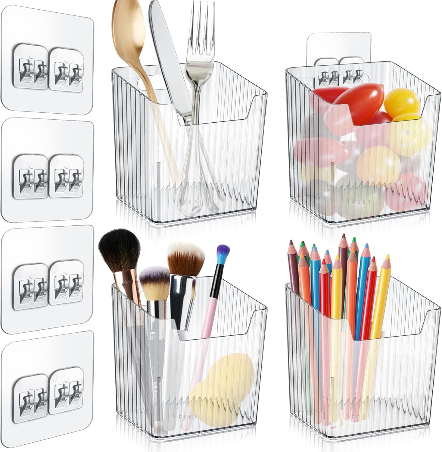 kinrguiyuez 4 Pack Wall Storage | Acrylic Clear Cabinet Door Organizer | Clear Makeup Containers, Stackable Organizer Basket For Kitchen, Bathroom, Cabinet, Pantry, Office