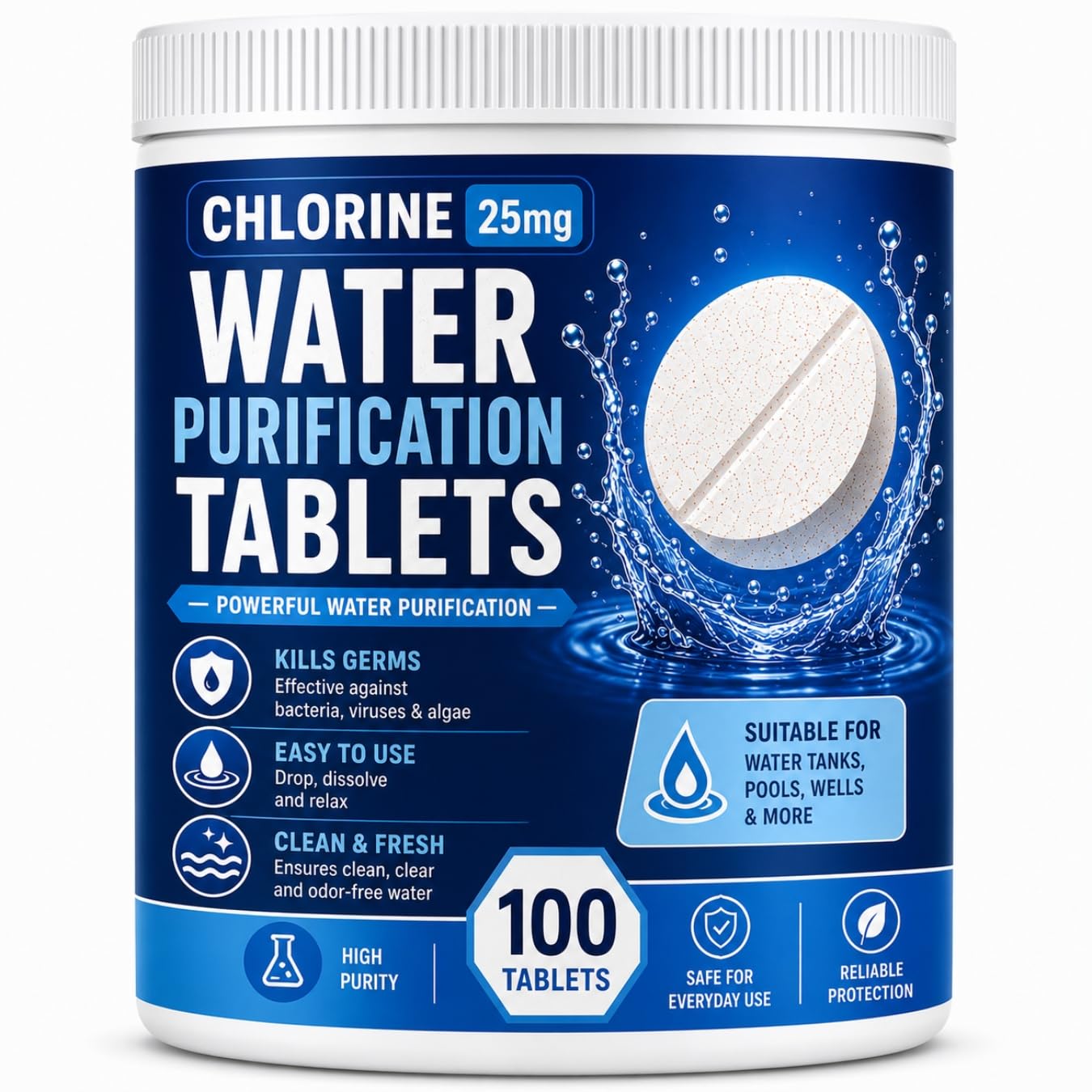 Chlorine Tablets for Water Tank | Safe Chlorine Water Purification Tablet | Tank Cleaner for Home & Office | Water Tank Cleaning Tablets (Pack of 100)-picture-15
