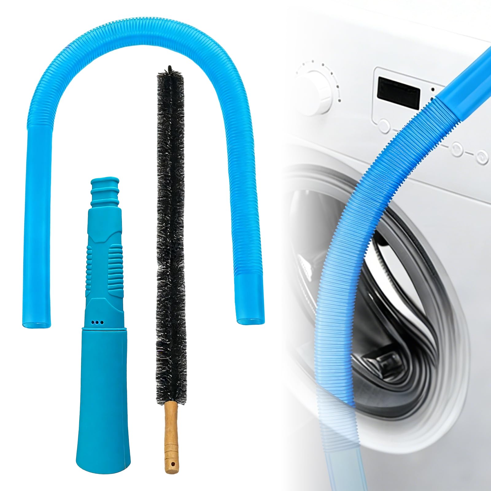 Fengfxcgs Blue Universal Dryer Vent Cleaner Kit, Lint Vacuum Attachment And Lint Remover Brush For Power Washer And Dryer Vent Hose Replacement Parts, Tumble Dryer Hoover Attachment