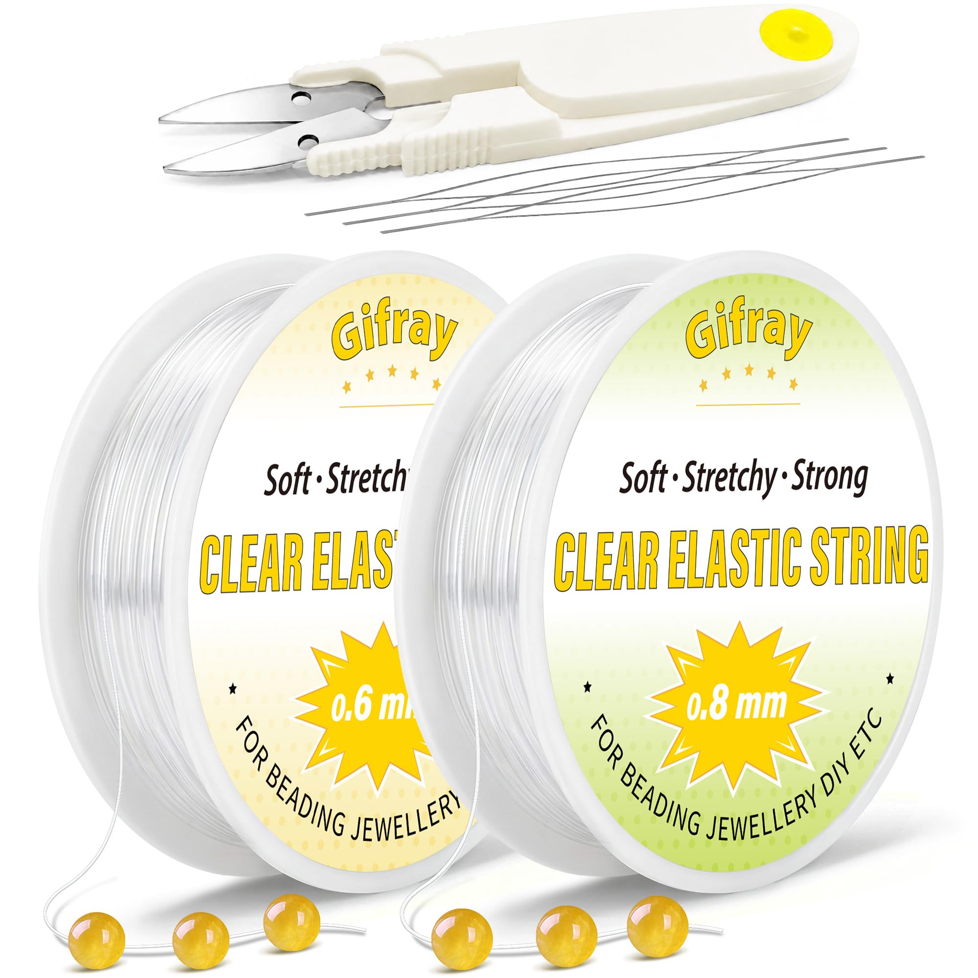 Gifray 2-in-1 Clear Elastic Bracelet String Kit โ 0.6/0.8mm Strong & Stretchy TPU Beading Cord, Easy to Knot, Invisible Thread for Jewellery, Friendship Bracelet & DIY Crafts โ Birthday Gift for Girls