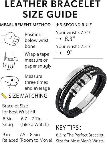 Miniatura 6 de Pulsera de cuero para hombre con hebilla de acero inoxidable 316L Pulsera trenzada multicapa Regalo para hombres NegroChapado en OroBlanco Chapado