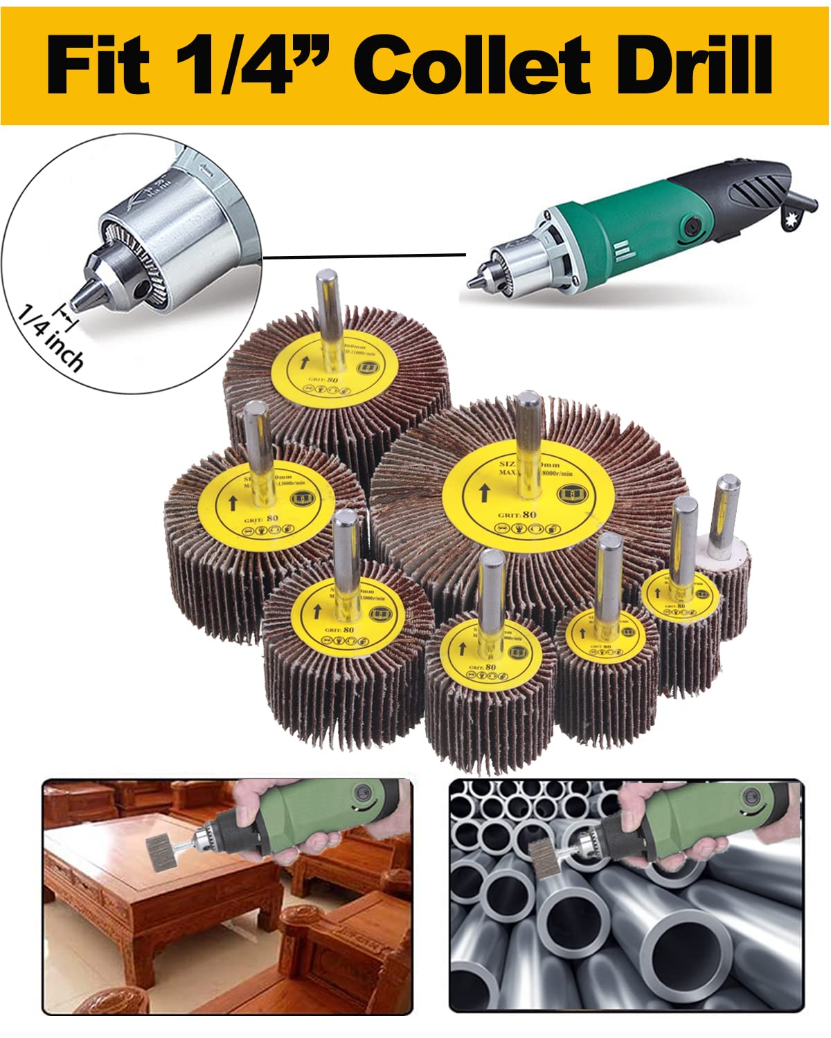 Abrasive Flap Wheels - 16 Pack 1/4" Shank -4