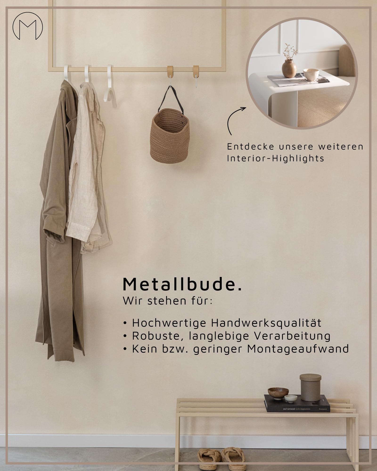 Metallbude Dekotablett Siva - Weiß - Minimalistisches dekoratives Tablett aus pulverbeschichtetem Metall - 30x23 cm