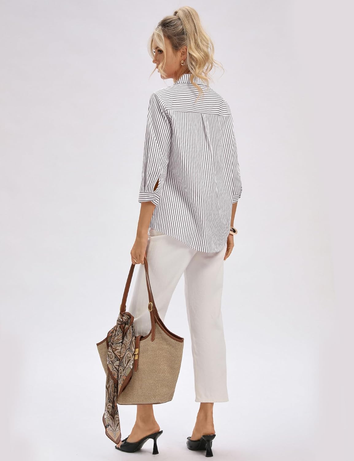 LOMON 3/4 Length Sleeve Womens Tops Dressy V Neck Collared Shirts Trendy Business Casual Work Blouses Vacation Outfits 2026 - Image 4