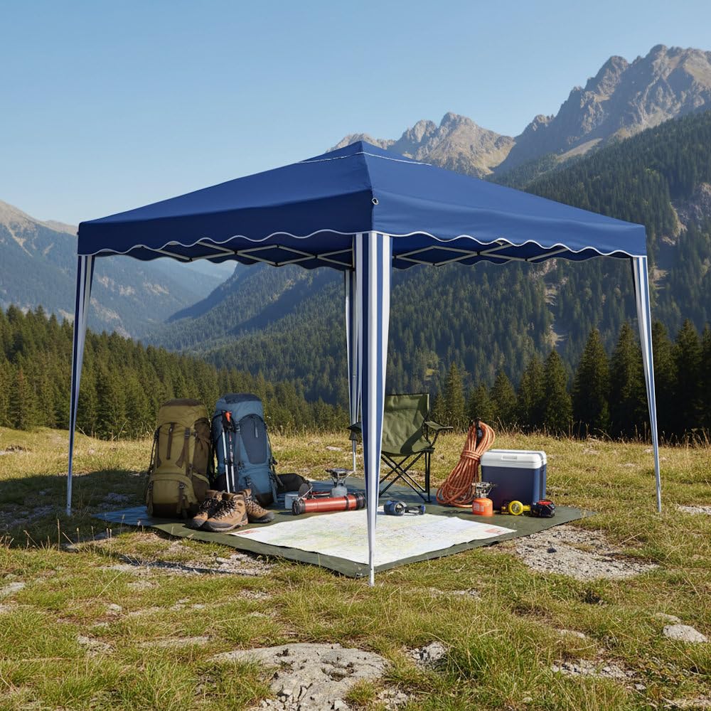 Carpa Cenador Gazebo Plegable 3 x 3 m Azul | Mejores Tubos de Acero de Alta Resistencia Plegables, Antiviento, Protección UV, Bolsa de Transporte| para Playa, Camping, Jardín, Terraza, Exteriores