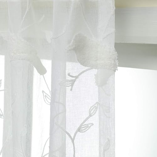 Miniatura 3 de VOGOL Cortinas bordadas para sala de estar, cenefas de granja para ventana de cocina, cortina blanca transparente para ventanas pequeñas, bolsillo