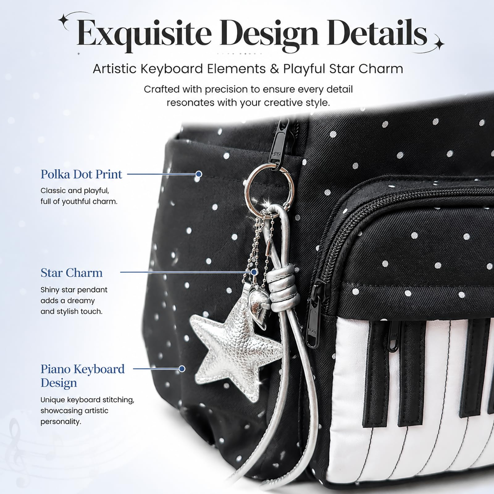 Piano Backpack With Polka Dot Pattern, Cutecore Style Daypack For High School Students, Travel And Everyday Use (Two Pcs)