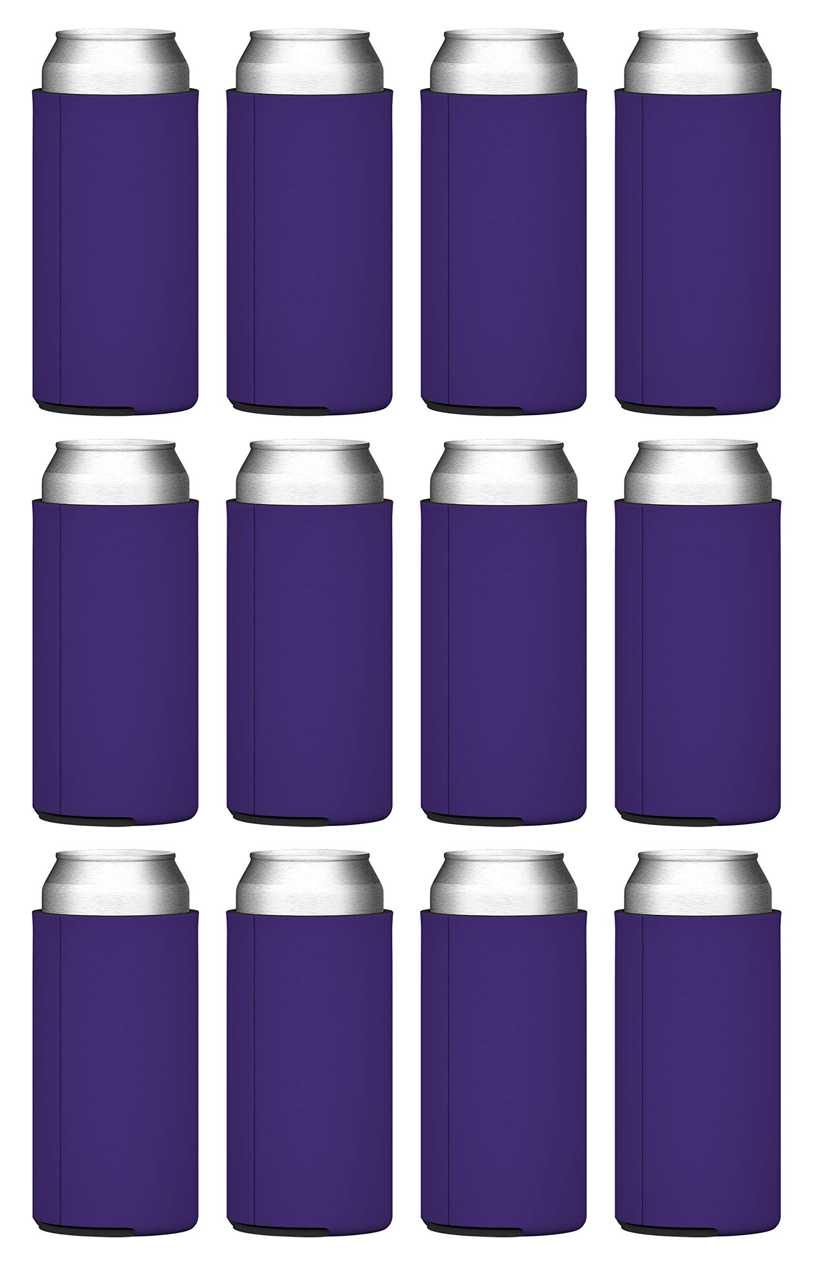 TahoeBay Slim Can Cooler Sleeves (12-Pack) Skinny Tall Cans 12 Oz Bulk Thin Seltzer Fit Sublimation Blanks for Vinyl Plain Blank Foam Beer Bottles Black White Assorted Solid Set (Purple)