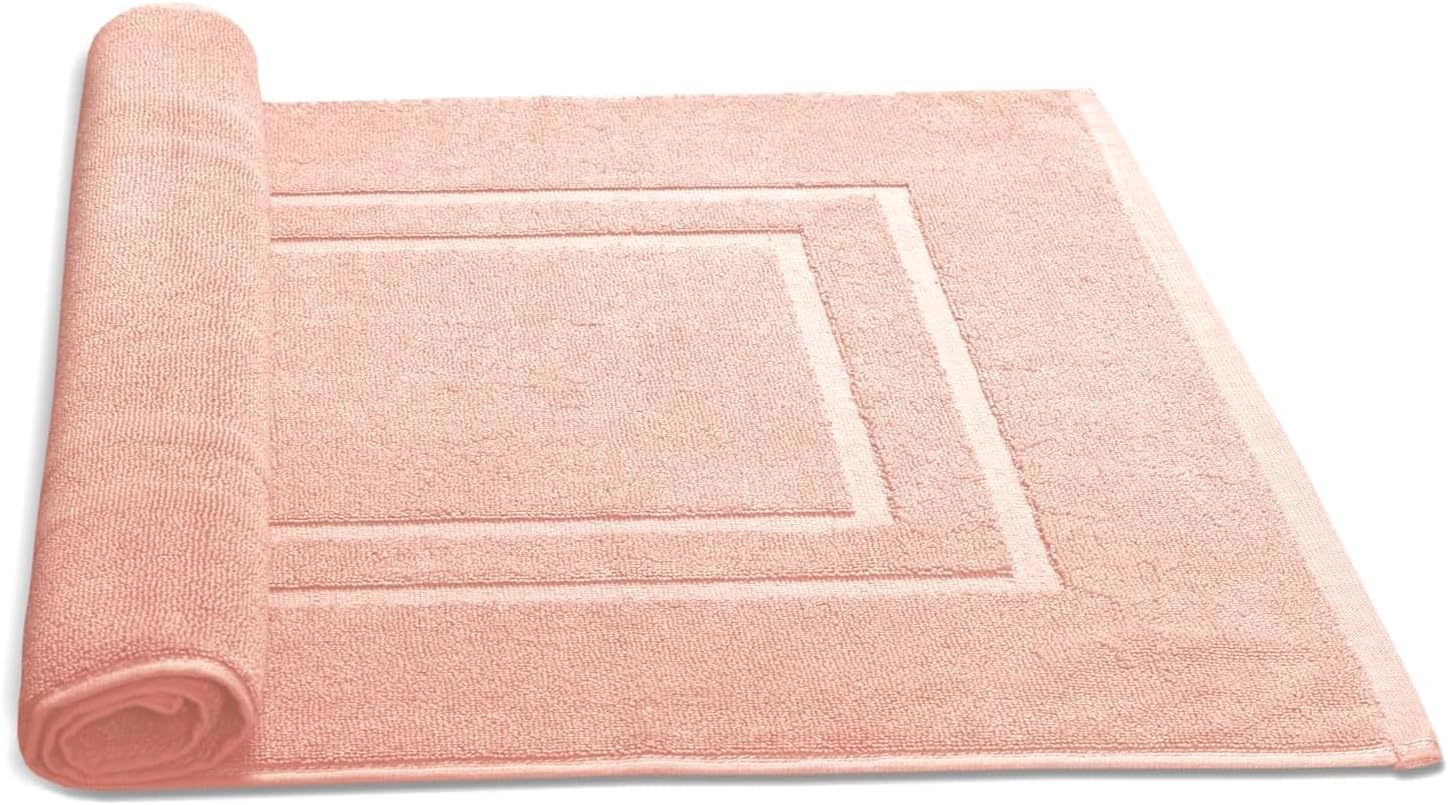 Feather & Stitch 100% Cotton Terry Bath Mats, 2 Piece Towel Like Bath Mats (30x21 Inch) Bathroom Shower Step Out Tub Floor Mats [NOT A Bathroom Rug] Soft Absorbent Washable Mats- Pale Peach - Image 4