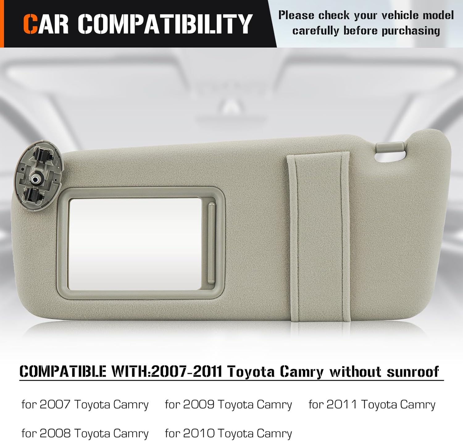 Sun Visor for 2007-2011 Toyota Camry Without Sunroof, Left Driver Side Beige Sunvisor Replacement 74320-06780-B0, 74320-33B81-B0