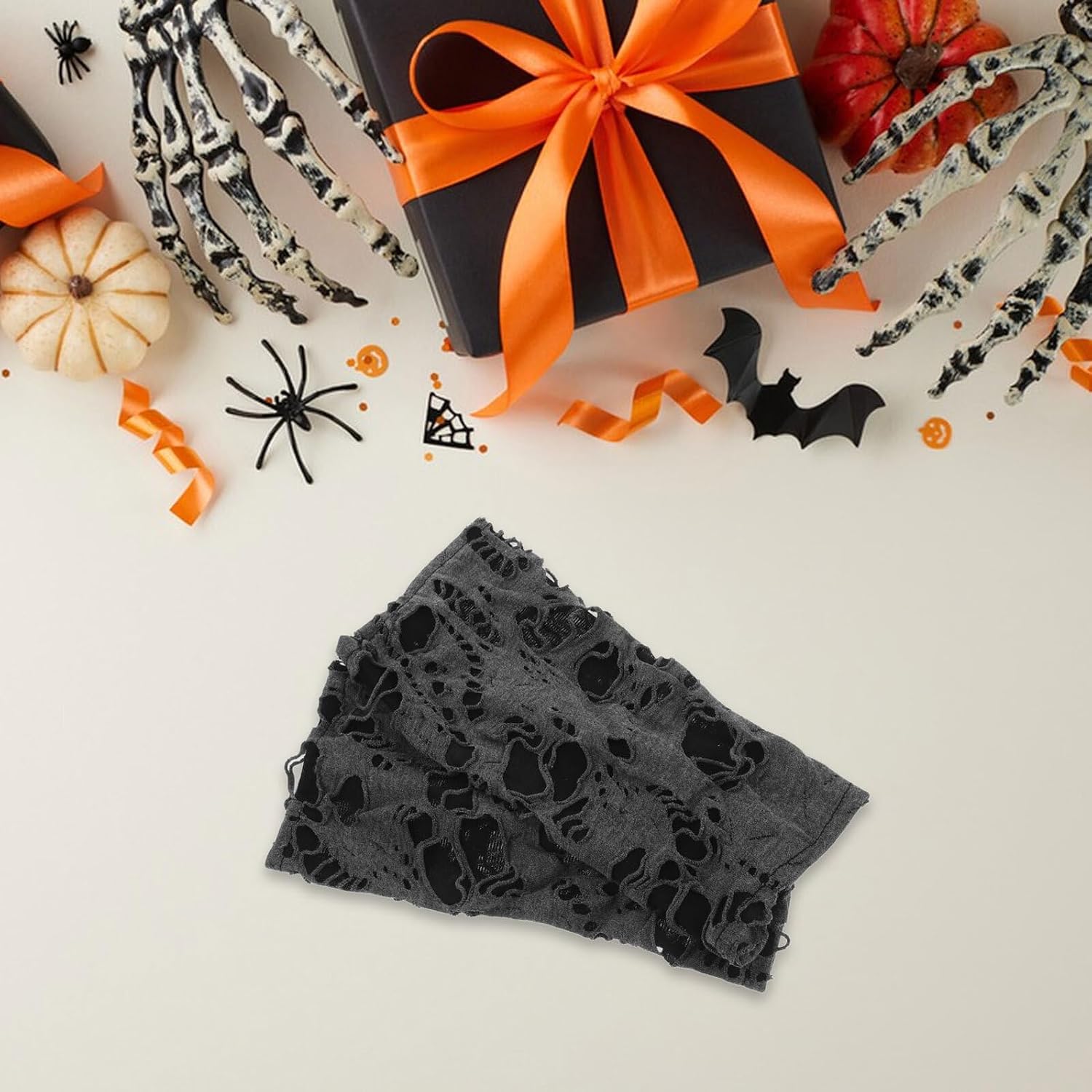 SHOWERORO Halloween Punk Fingerless Gloves Women’s Half Finger Arm Warmers Black Mesh Goth Accessories for Party Cosplay
